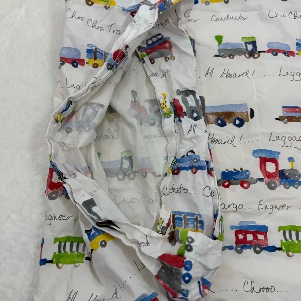 Pottery Barn Kids Choo Choo Train Print Twin Fitted Sheet + One Standard Pillowc